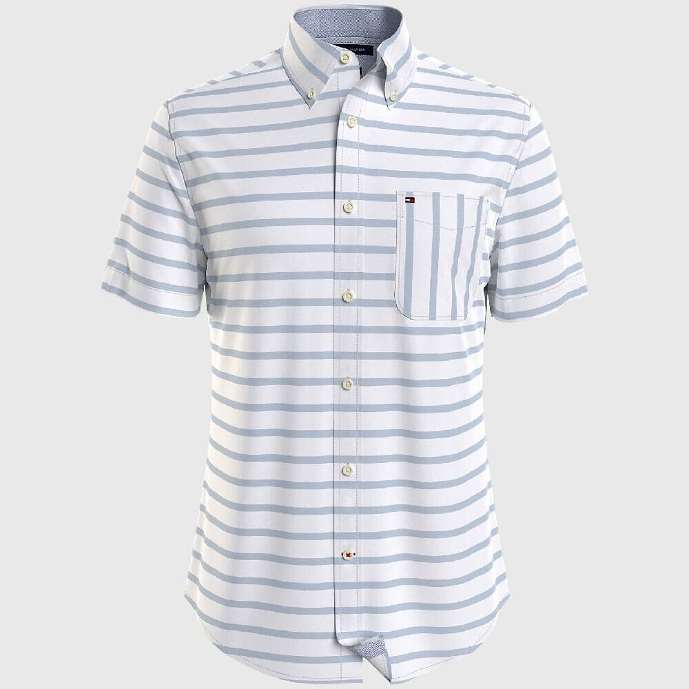 

Рубашка Tommy Hilfiger Regular Fit Horizontal Stripe Short-sleeve, белый/голубой