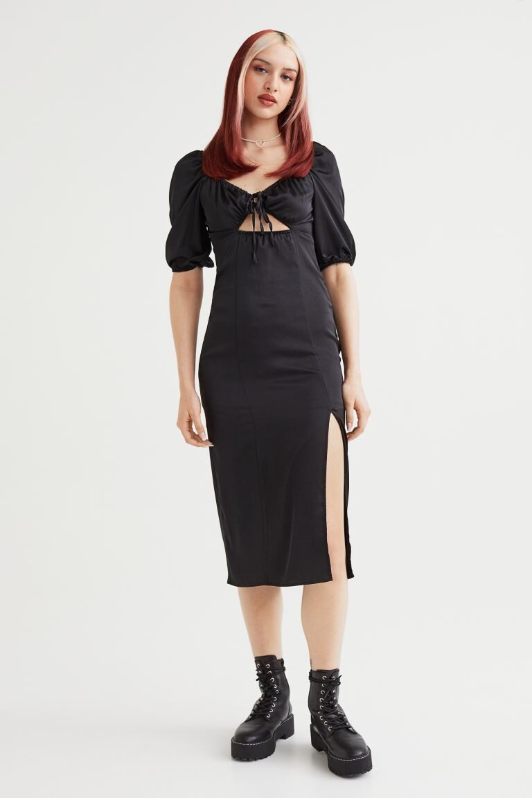 

Атласное платье с буфами H&M, черный