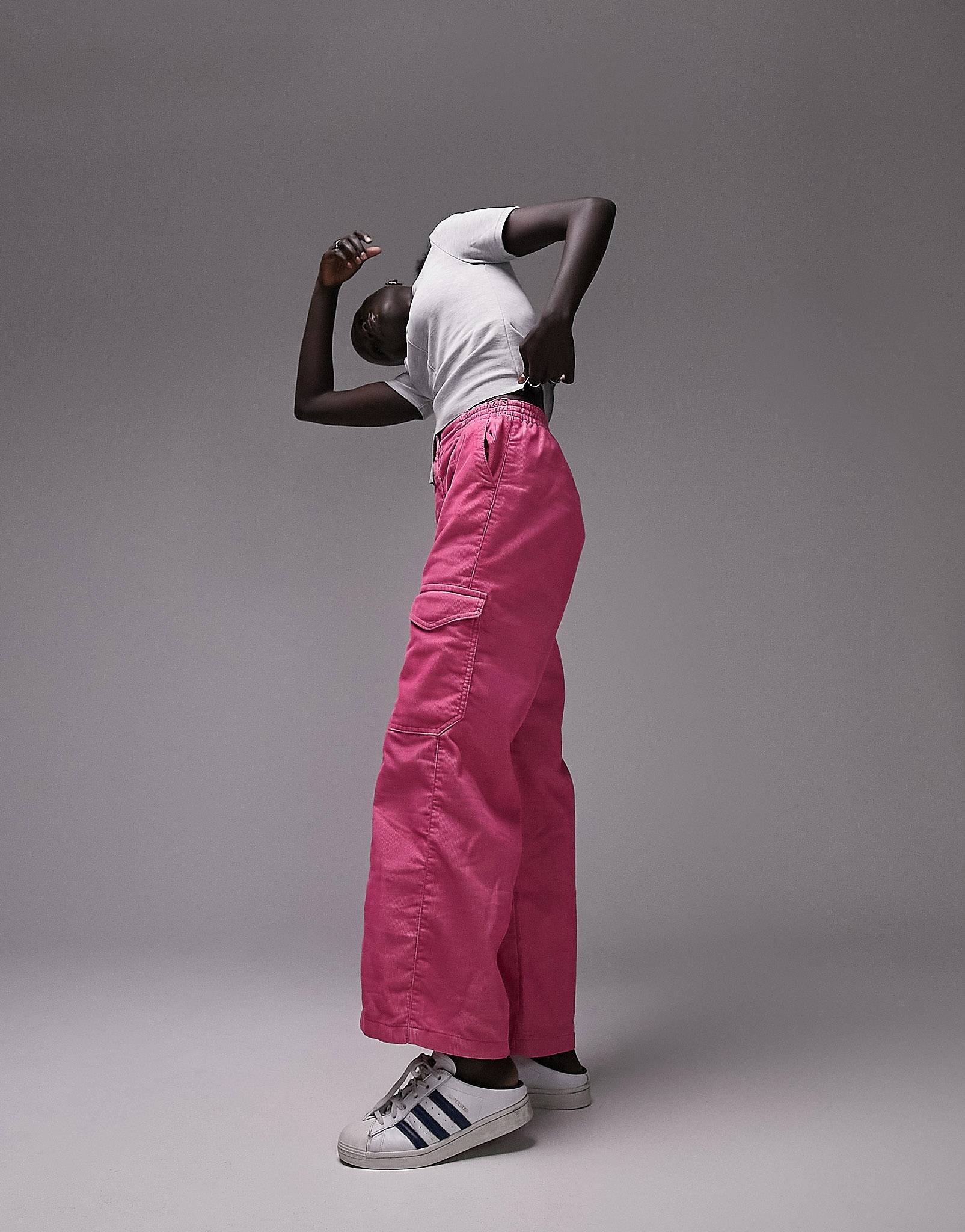 Розовые вельветовые брюки прямого кроя Topshop Petite