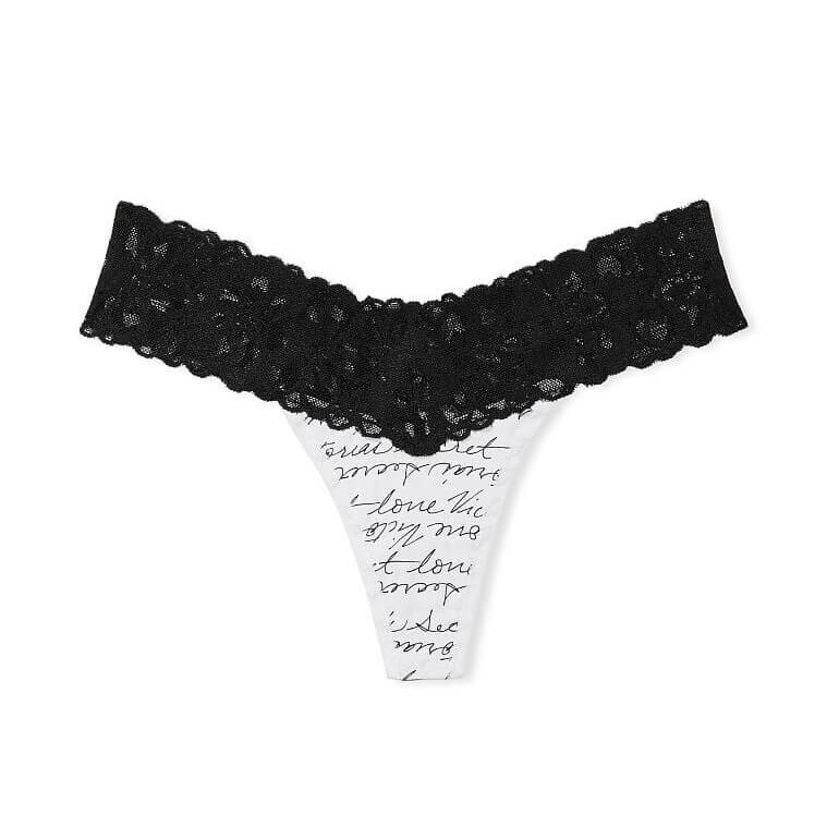 

Трусики-стринги Victoria's Secret Lace Waist Cotton, белый/черный