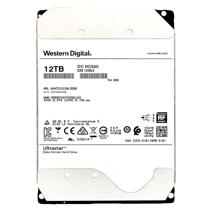 жесткий диск western digital 12 тб huh721212al5200 Внутренний жесткий диск Western Digital Ultrastar DC HC520, HUH721212AL5200, 12Тб