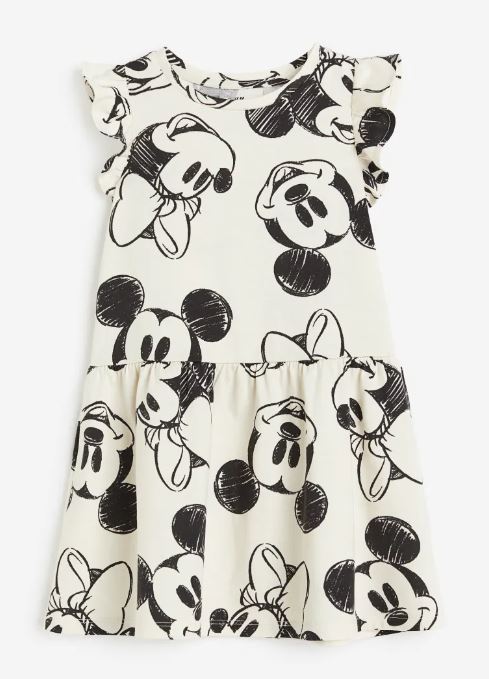 Платье с принтом H&M Kids Minnie Mouse Print, белый/черный