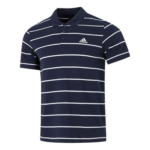 Футболка Adidas Fi Stripe Small Label Athleisure Casual Sports Short Sleeve Polo Navy Blue, Синий