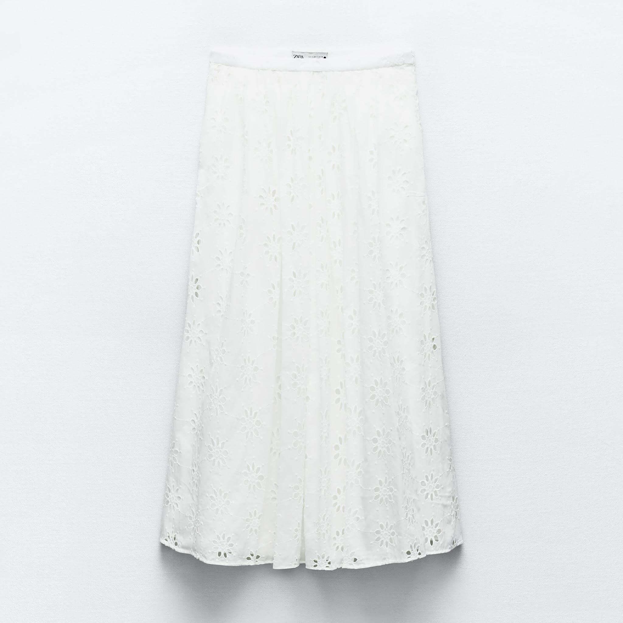 Юбка Zara ZW Collection With Cutwork Embroidery, белый
