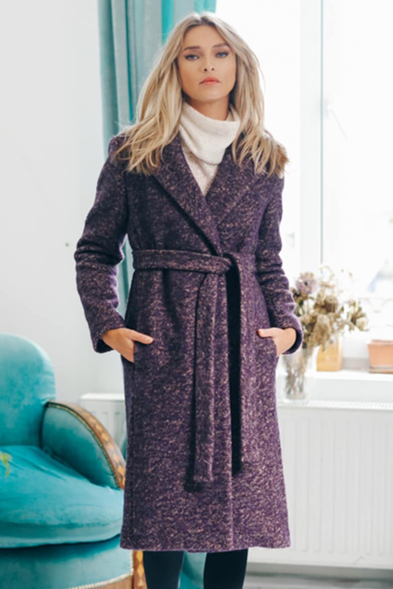 Шерстяное пальто с нахлестом Muna, фиолетовый
