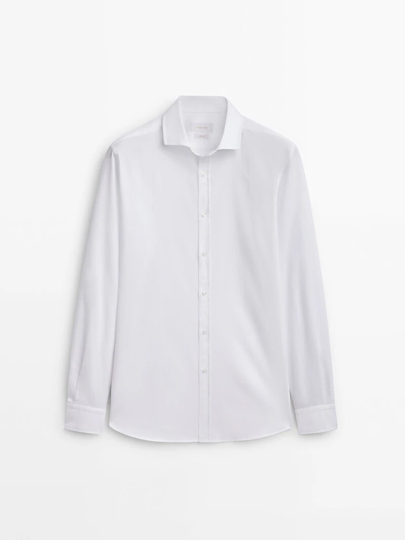 

Рубашка приталенного кроя из хлопка с микротекстурой Massimo Dutti, белый