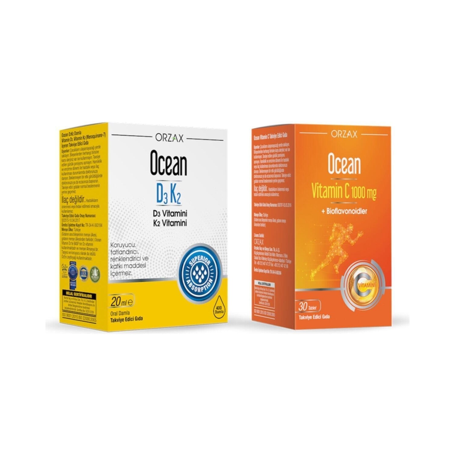 Пищевая добавка Ocean D3 / K2, 20 мл + Витамин C Ocean 1000 мг, 30 таблеток витамин c 30 таблеток и витамин d3 k2 в каплях ocean 20 мл