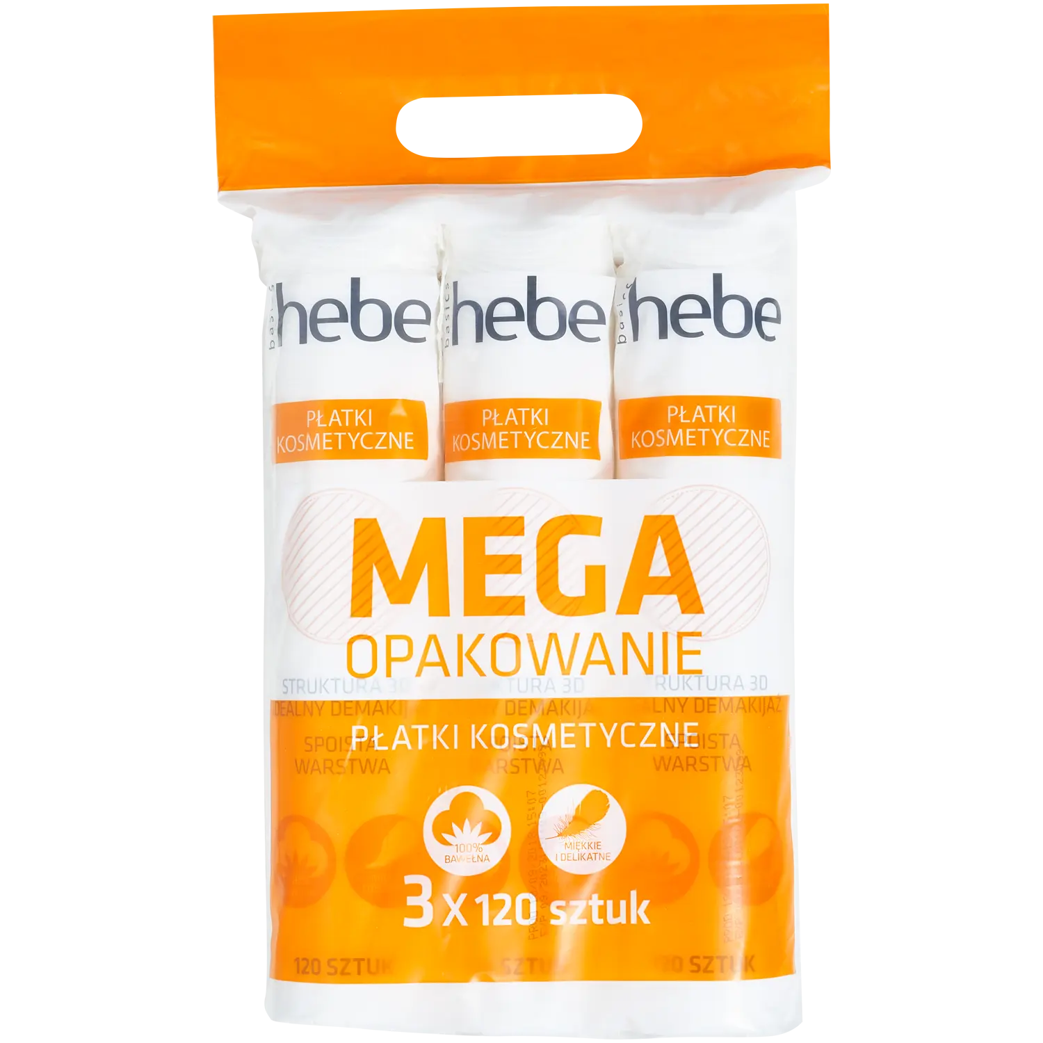 

Hebe Basics мега упаковка: 3D косметические подушечки, 3х120 шт./1 упаковка.