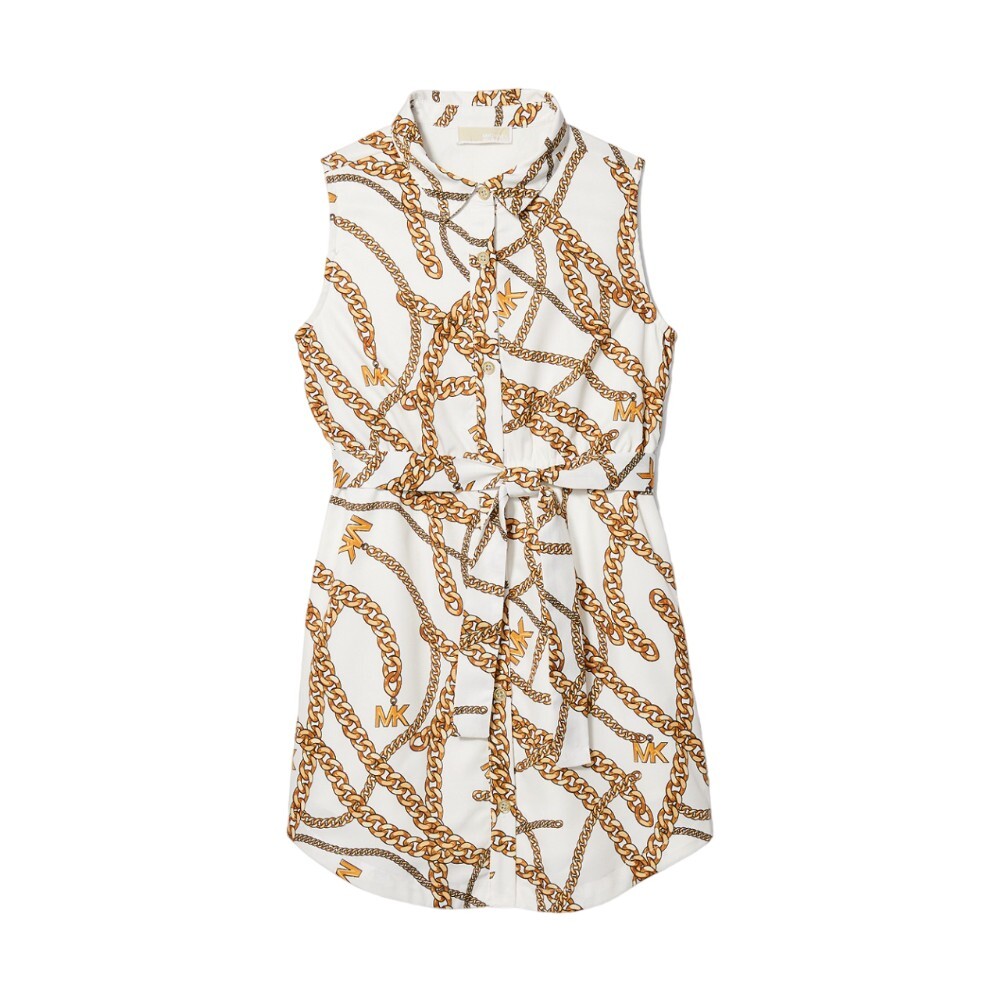 

Платье рубашка Michael Kors Kids Chain-Link Logo Print, белый/золотой