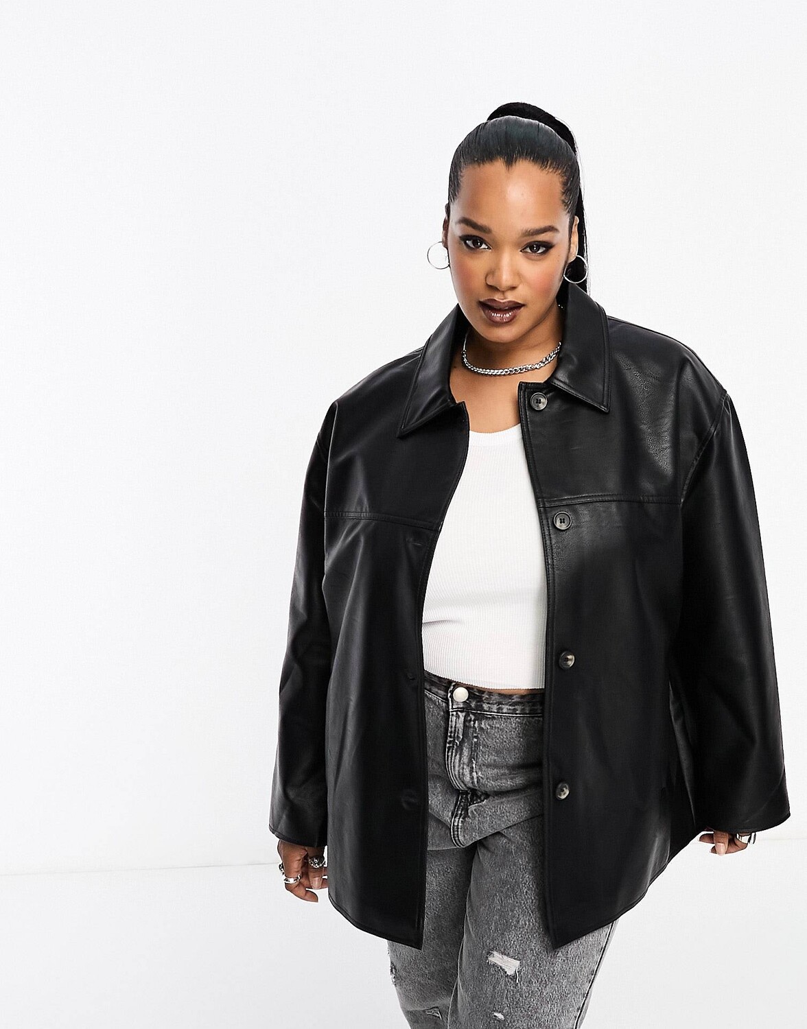 

Куртка Asos Design Curve Faux Leather Clean Top Collar, черный