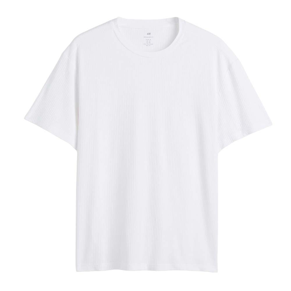 

Футболка H&M Regular Fit Ribbed Cotton, белый