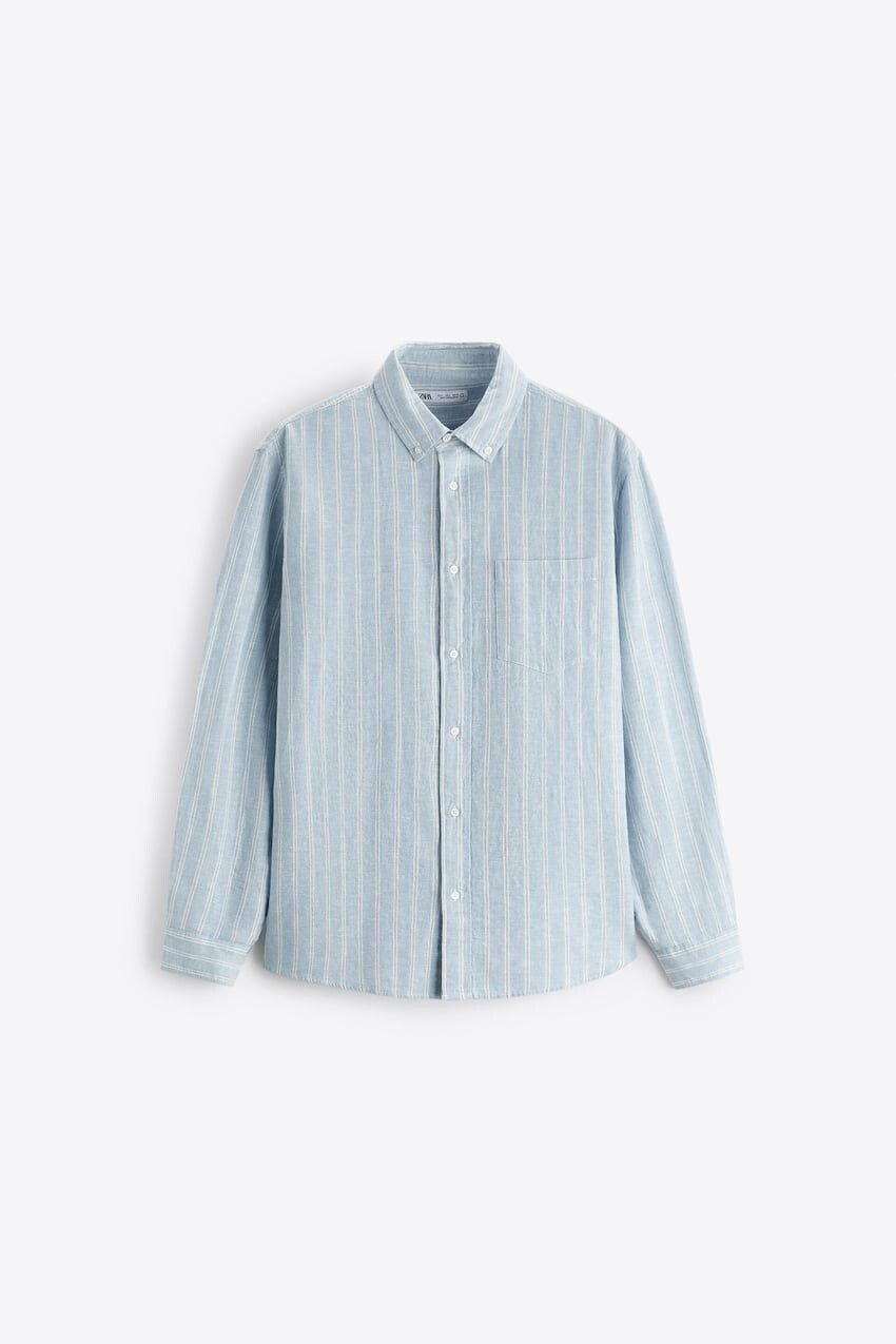 

Рубашка Zara cotton - linen, голубой