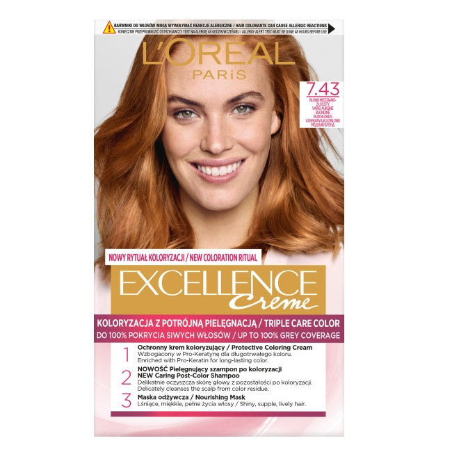 L'Oreal Paris Краска для волос Excellence Creme 7.43 Блондин Медно-Золотой