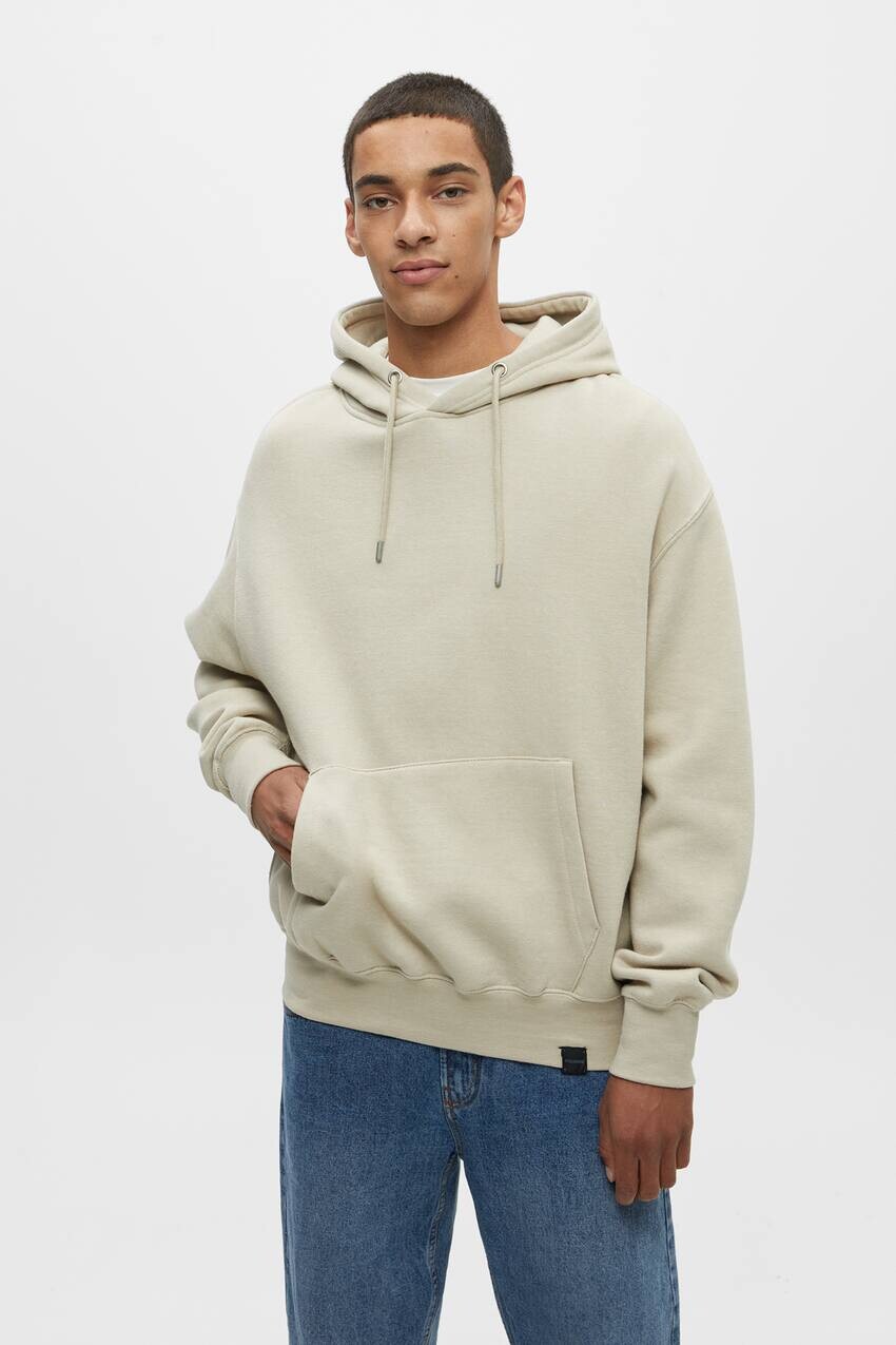 

Базовая толстовка с капюшоном Pull&Bear, экрю, Серый