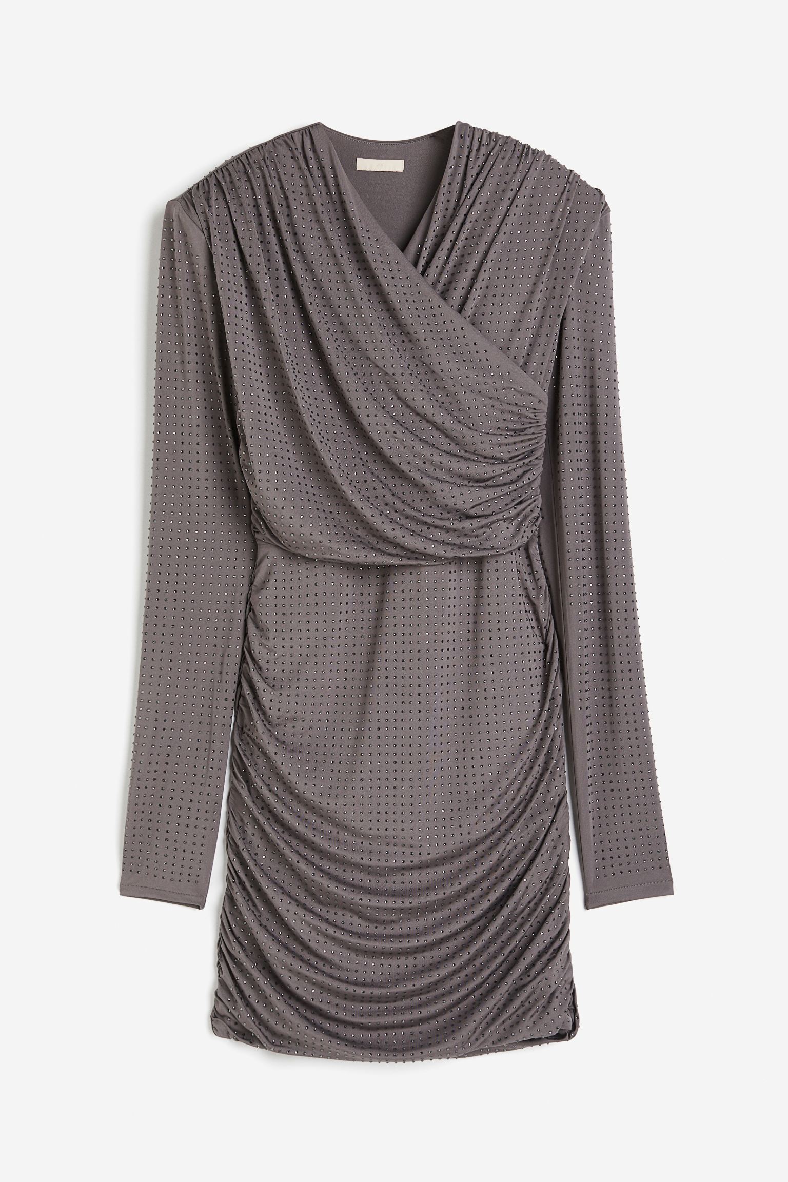 Платье H&M Rhinestone-embellished, серый короткое платье на запах silvion sl w1282 красный 48