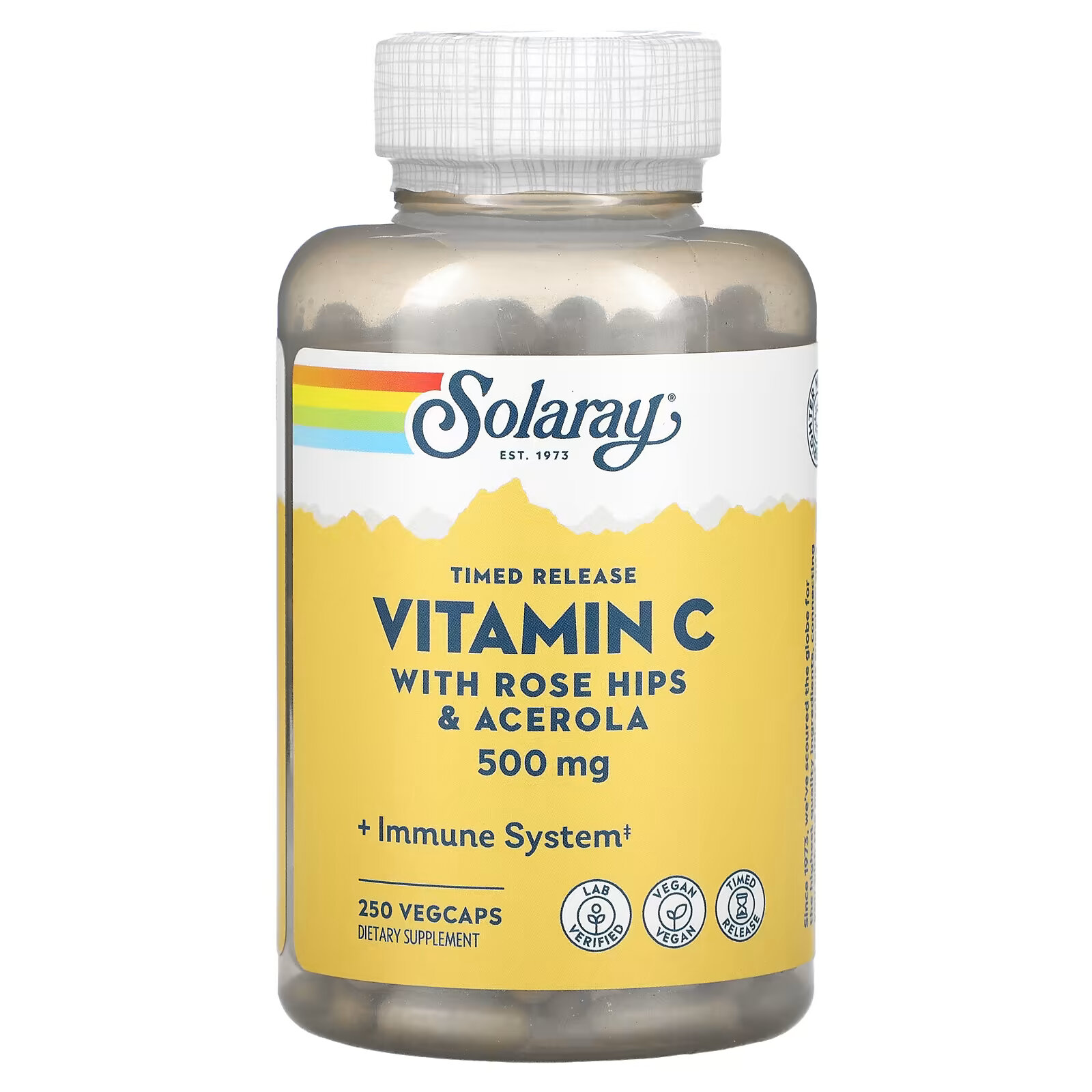 витамин c с концентратом биофлавоноидов solaray 500 мг 250 капсул Solaray, витамин C с медленным высвобождением, шиповник и ацерола, 500 мг, 250 растительных капсул