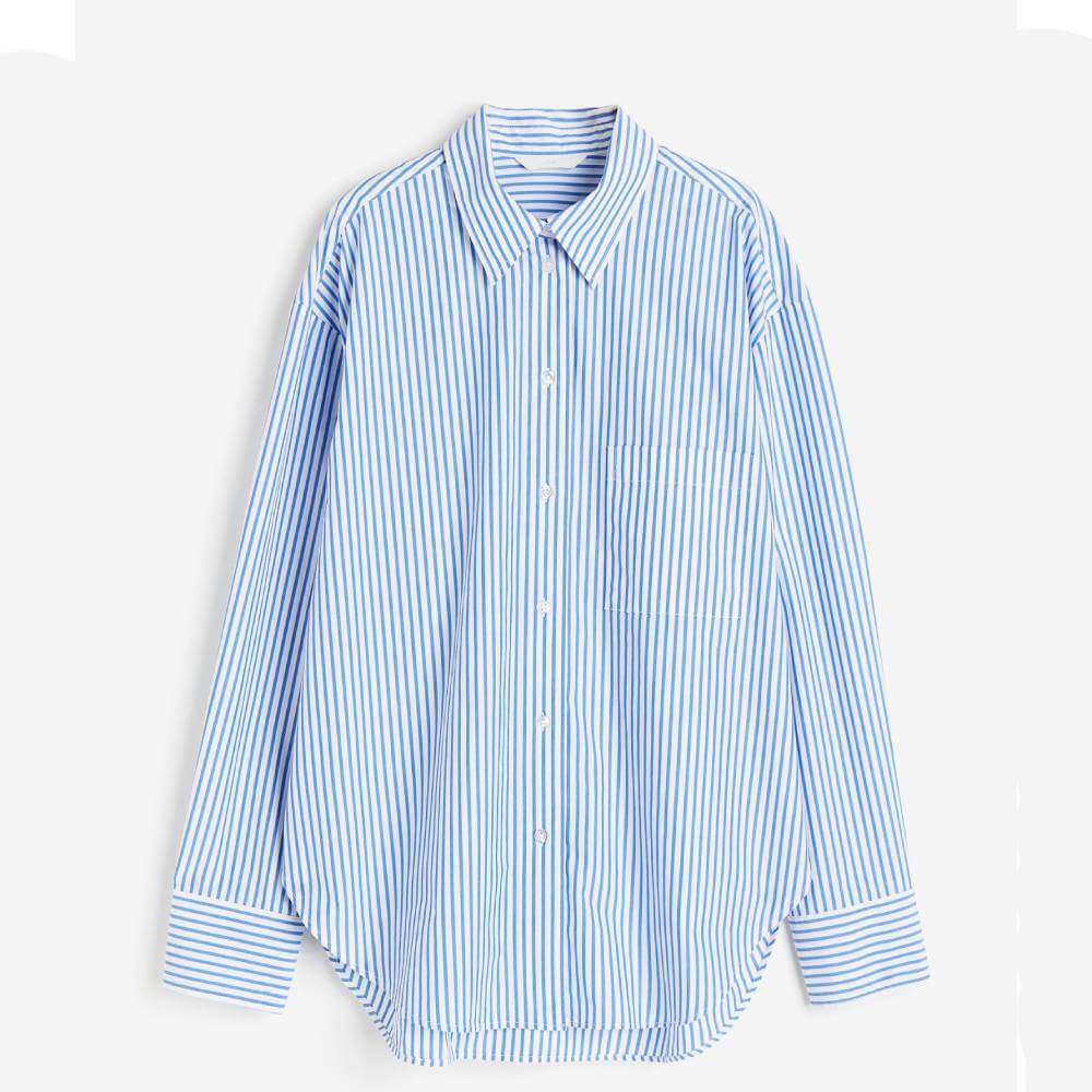 Рубашка H&M Oversized Poplin, голубой/белый