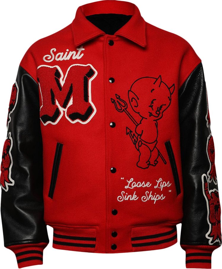 Куртка Saint Michael Devil Varsity Jacket Red, красный куртка supreme team varsity jacket red красный