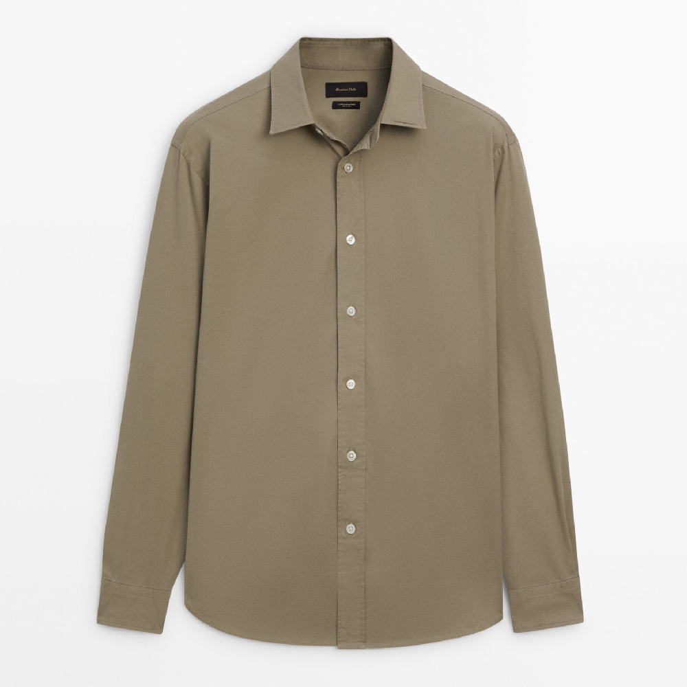 Рубашка Massimo Dutti Stretch Relaxed-fit Cotton Twill, бежевый черная оверсайз рубашка из твила adpt свободного кроя