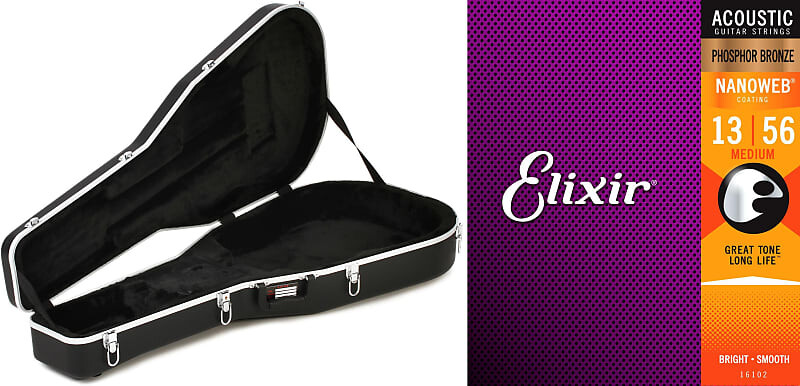 

Gator Deluxe ABS Mold Case — Комплект акустической гитары дредноут со струнами Elixir 16102 Струны для акустической гитары из фосфорной бронзы Nanoweb — .013–.056 Medium Elixir Strings + Gator 16102=1 GC-Dread=1