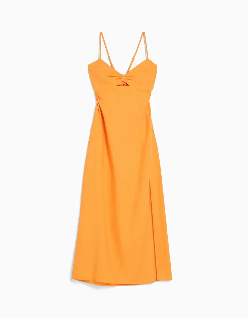 

Платье-миди Bershka Linen Blend With Straps, оранжевый