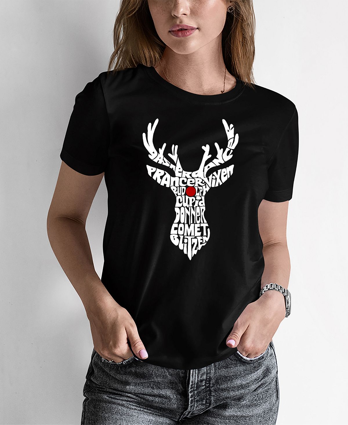 Женская футболка word art с изображением оленя санты LA Pop Art, черный женские леггинсы с высокой талией с 3d принтом санта клауса рождественской елки снеговика эльфеса печенья оленей
