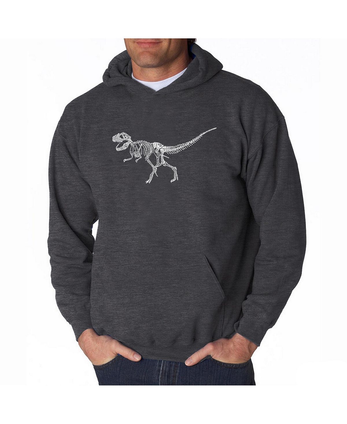 Мужская толстовка с капюшоном word art - скелет динозавра t-rex LA Pop Art, темно-серый