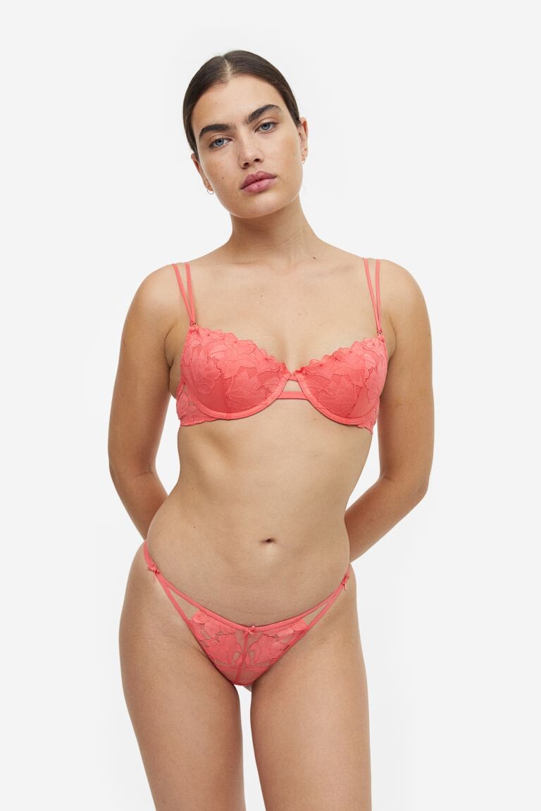 

Кружевной бюстгальтер пуш-ап H&M, коралловый