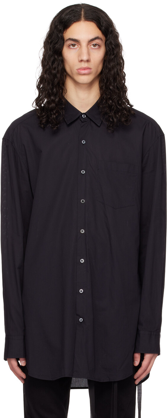 

Черная рубашка в полоску с логотипом Ann Demeulemeester