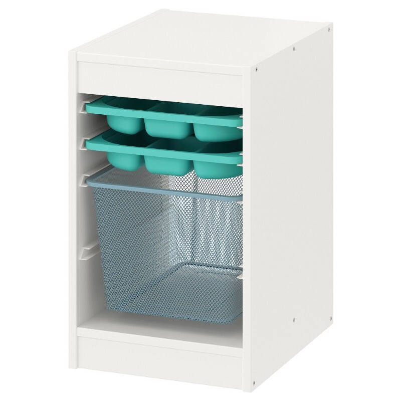 

Комбинация для хранения+контейнеры Ikea Trofast, белый/бирюзовый/серо-синий
