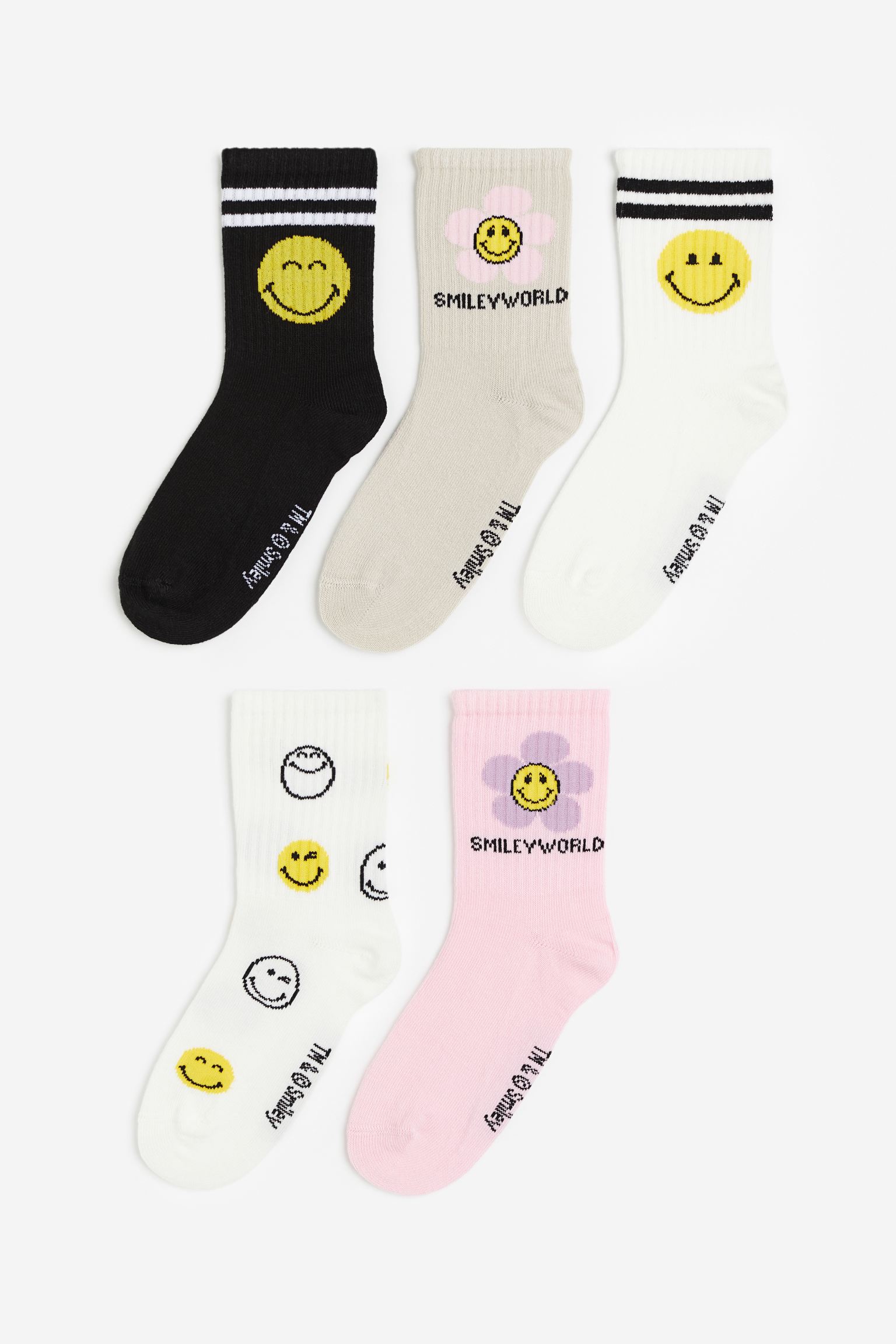 Набор носков H&M Kids SmileyWorld, 5 предметов, белый/черный