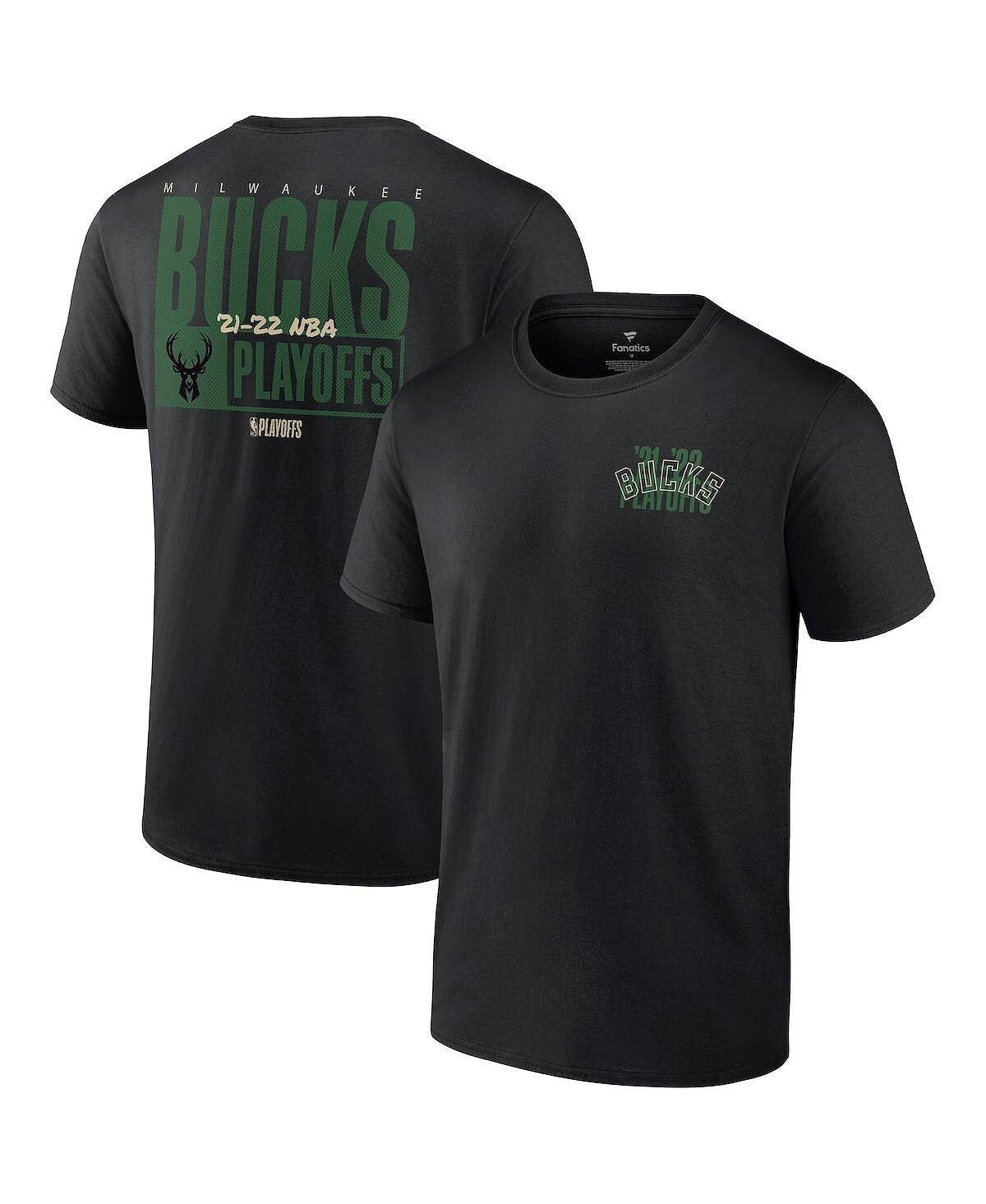 

Мужская черная футболка milwaukee bucks 2022 nba playoffs dunk Fanatics, черный