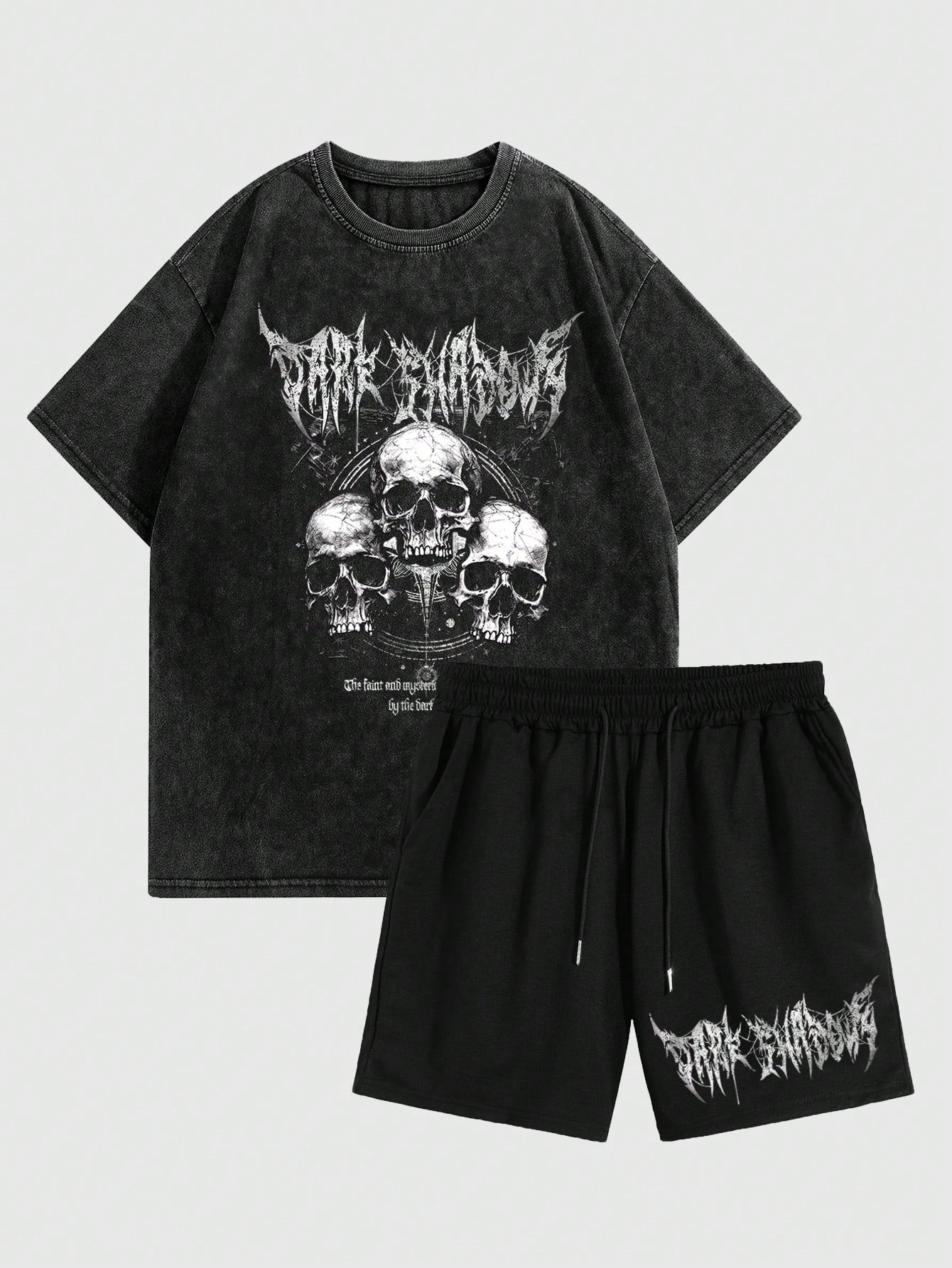 Мужской комплект футболки и шорт с принтом черепа и букв ROMWE Goth, черный