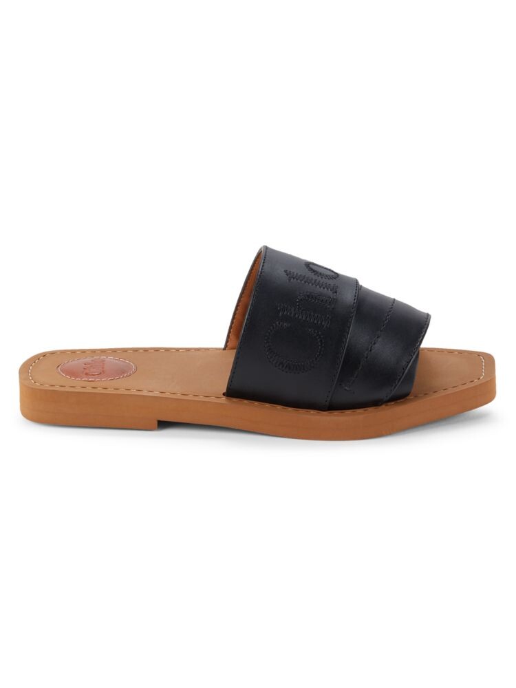

Кожаные сандалии на плоской подошве с логотипом Woody Chloé, цвет Brown Black