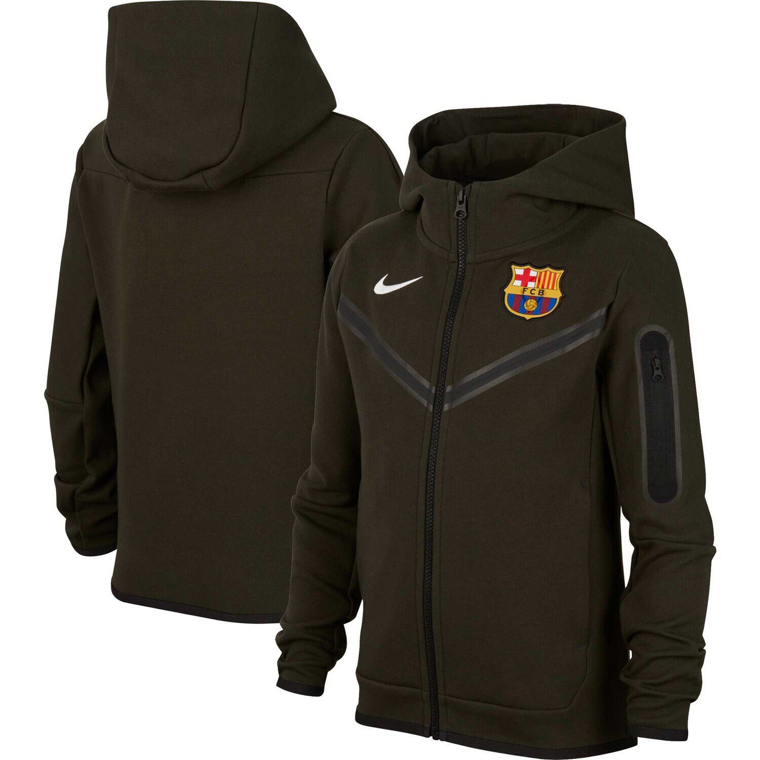 

Молодежная худи Nike Olive Barcelona Tech из флиса с молнией во всю длину Nike