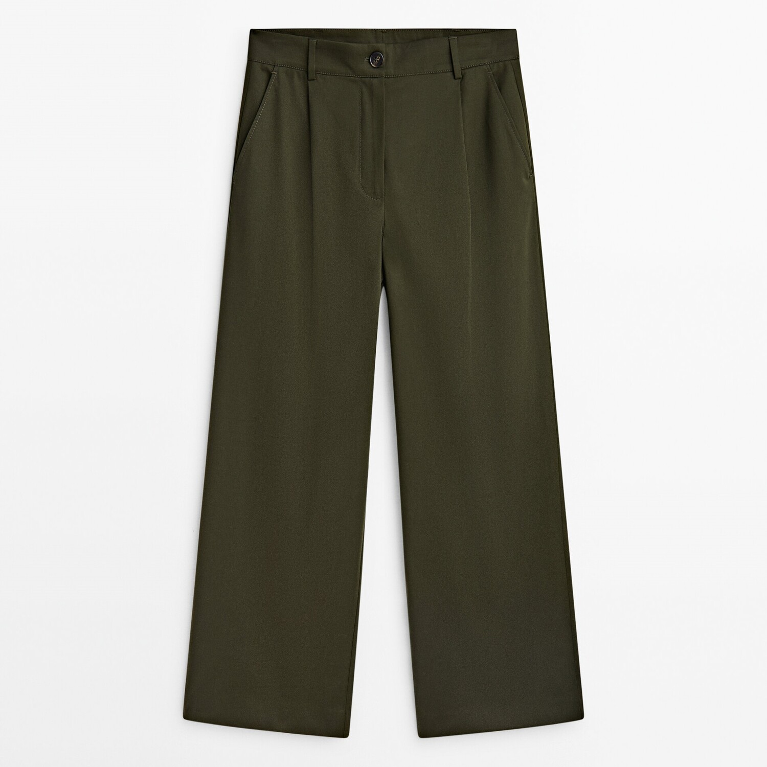 

Брюки Massimo Dutti Wide-leg Cotton Blend Satin Darted, темно-зеленый