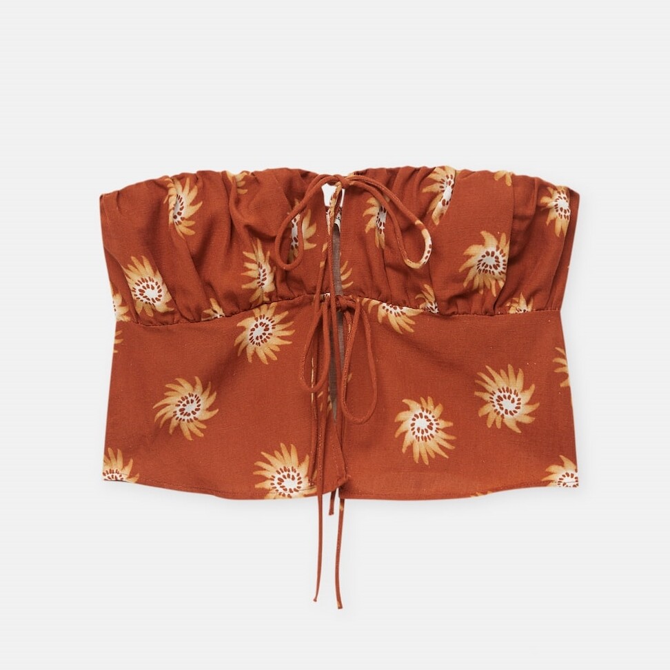 

Топ Pull&Bear Bandeau Crop With Suns, терракотовый