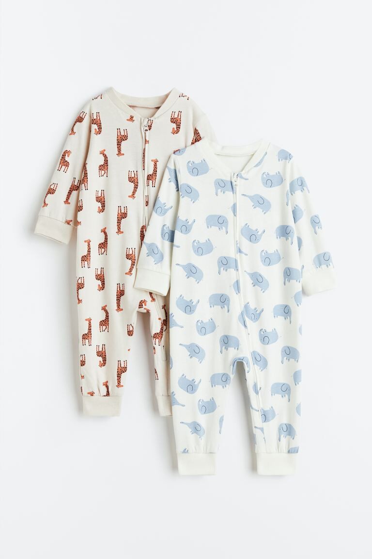 

2 пары пижам из хлопка с рисунком H&M, белый/слоны