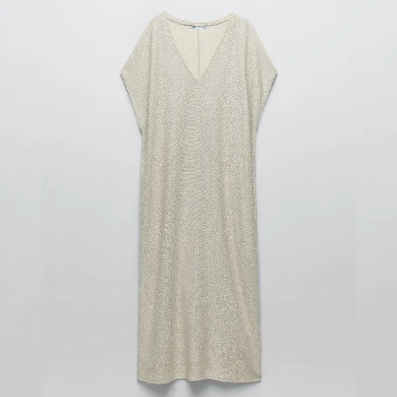 

Платье Zara Metallic Thread Tunic, песочный