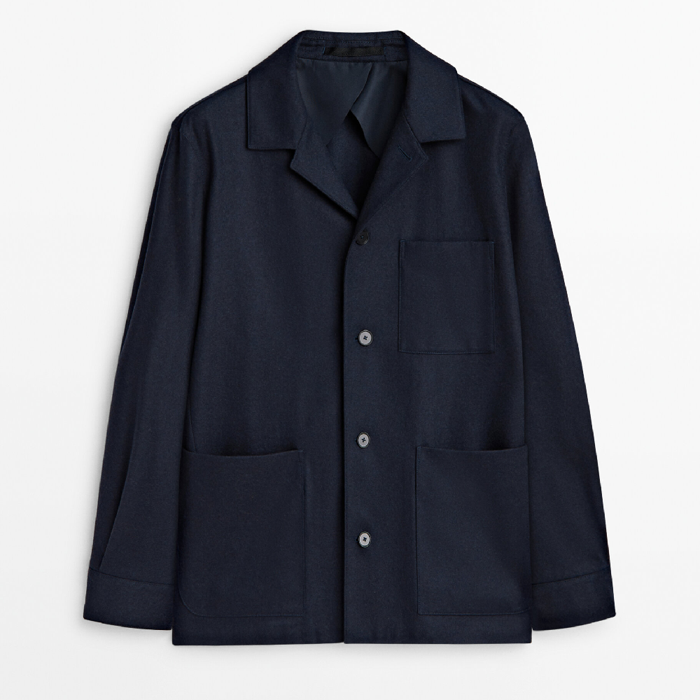 Куртка-рубашка Massimo Dutti Wool Blend Flannel - Studio, темно-синий