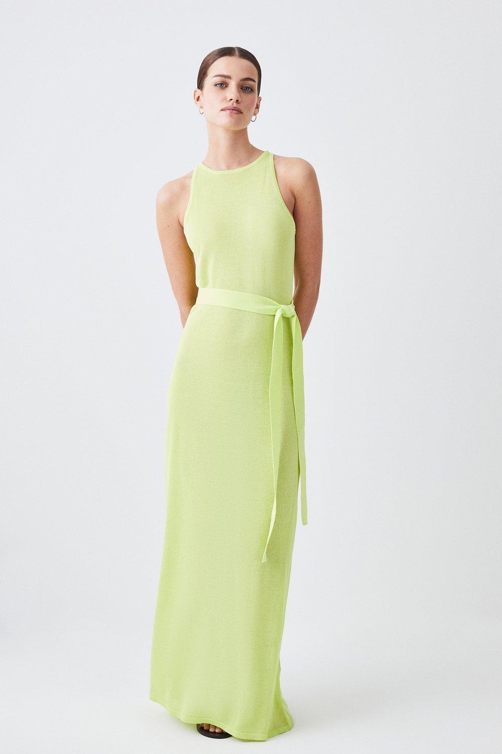 Легкое летнее трикотажное платье макси в стиле гонок из смеси вискозы Karen Millen, зеленый