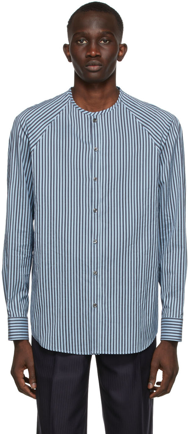 

Синяя шелковая рубашка в полоску Giorgio Armani