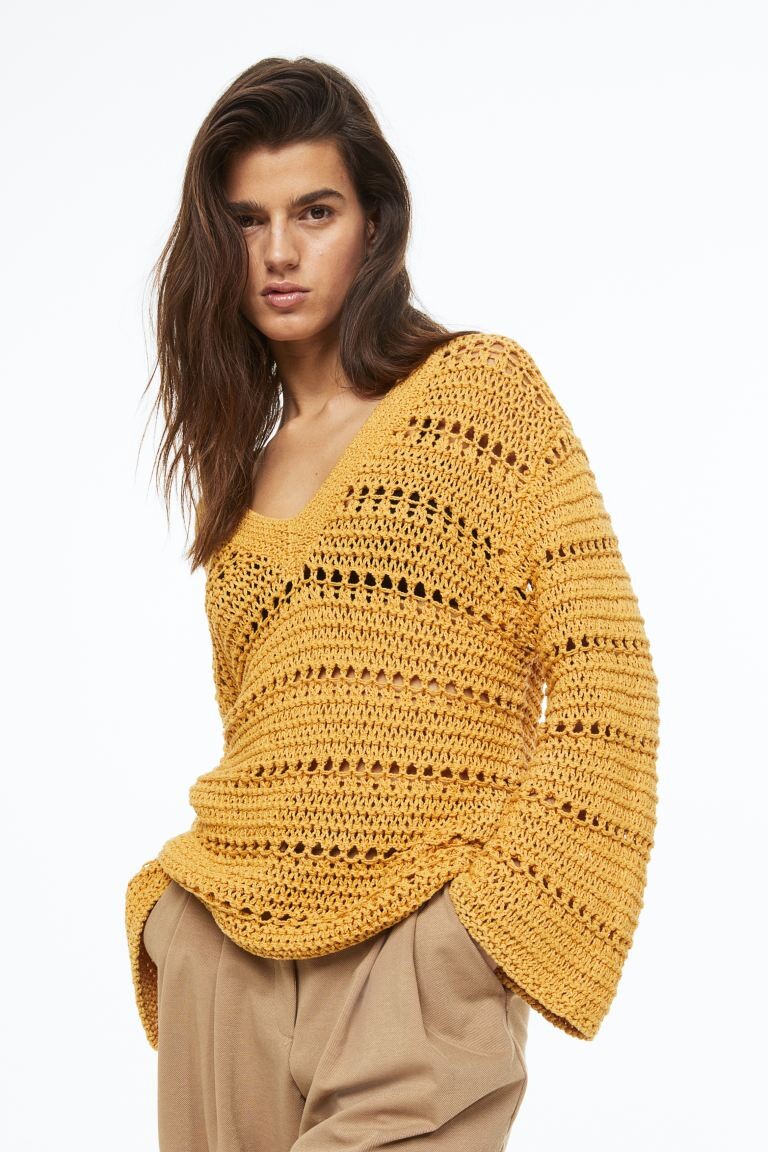 

Ажурный свитер оверсайз H&M, желтый