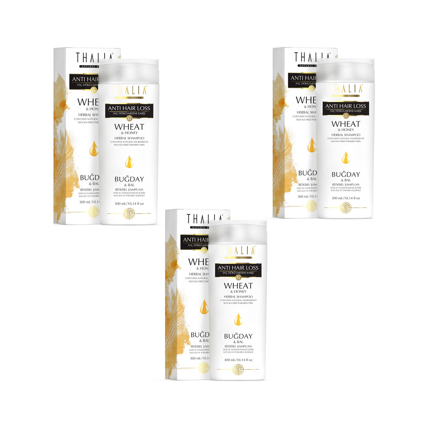 Шампунь против выпадения волос Thalia с экстрактом пшеницы и меда, 3 флакона по 300 мл цена и фото