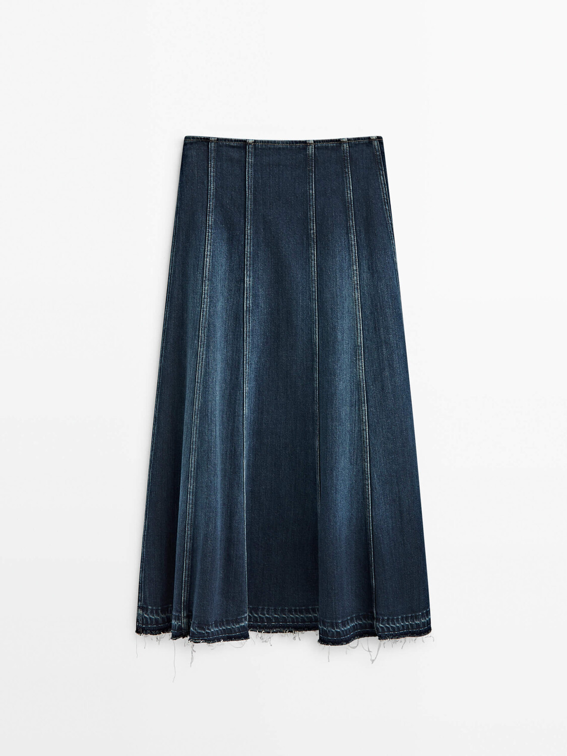 

Юбка Massimo Dutti Denim Midi With Seams And Frayed Hem, синий