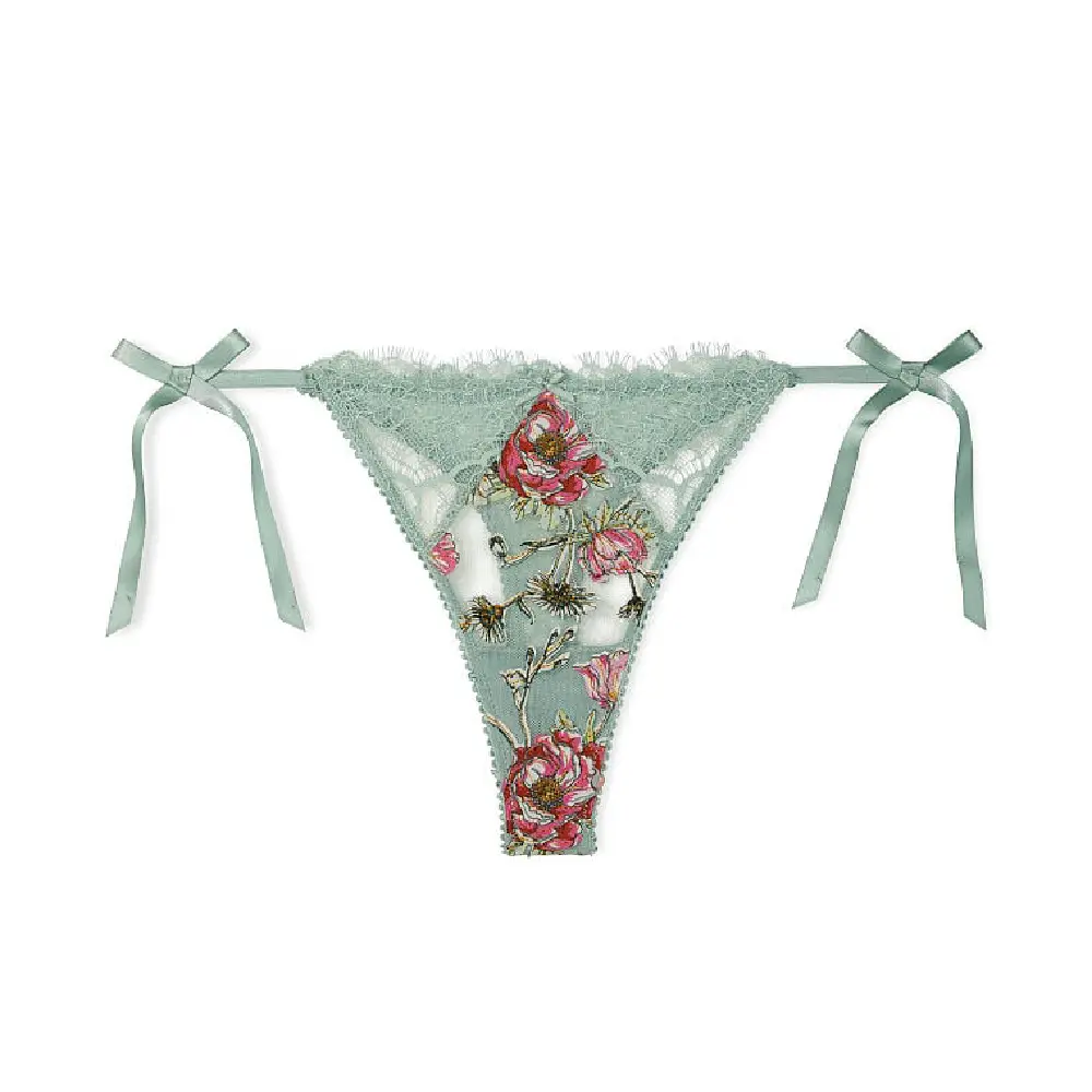 

Трусы Victorias Secret Dream Angels Floral Embroidery Side-Tie Thong, серо-зеленый