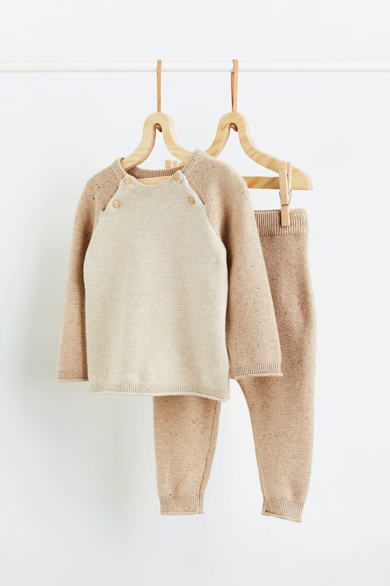 

Вязаный свитер и брюки H&M, бежевый/цветные блоки