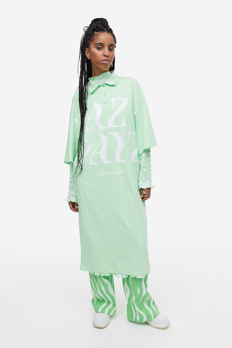 Платье-рубашка-поло оверсайз H&M, зеленый