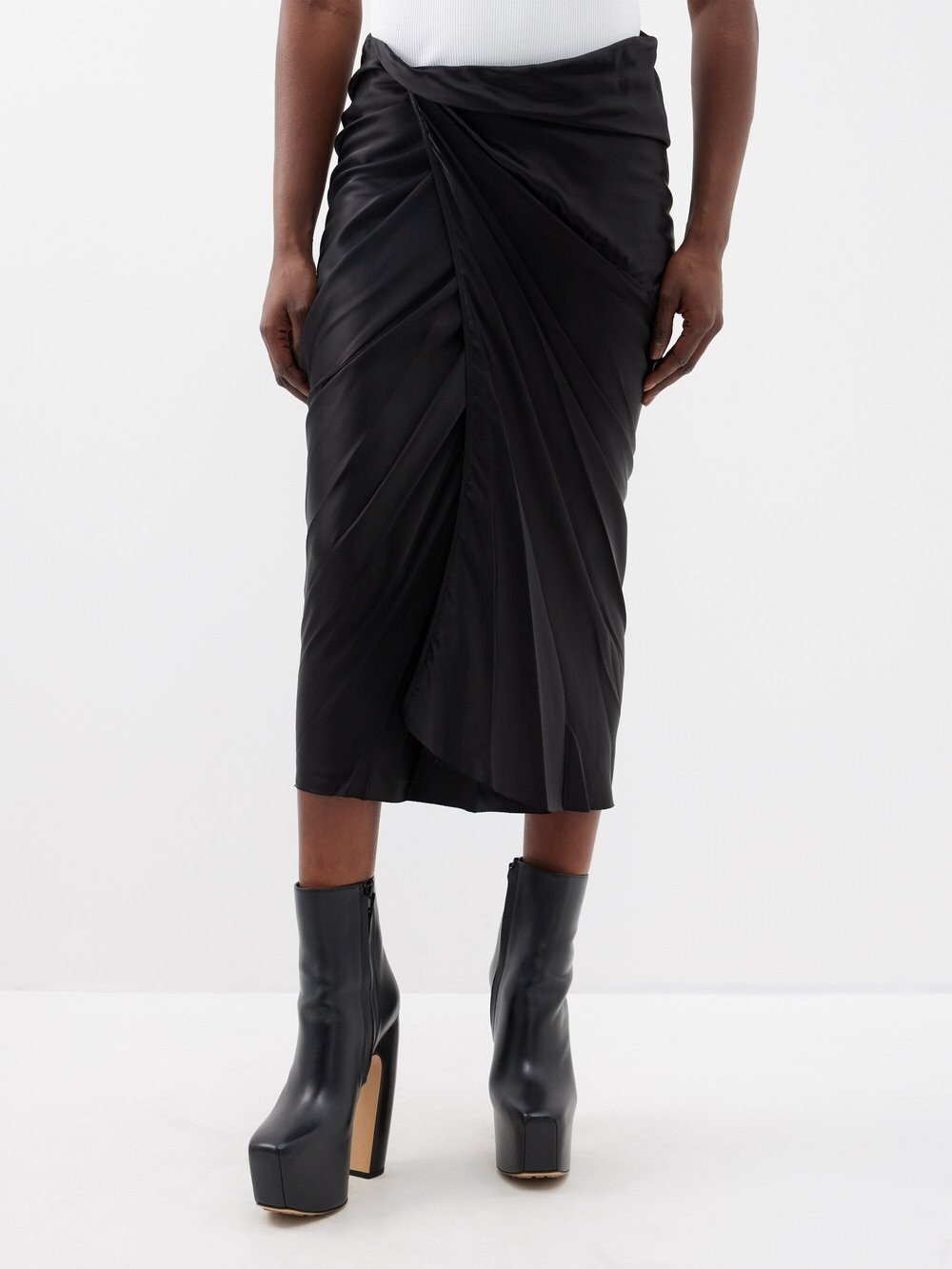 

Драпированная юбка из купро-атласа с запахом Rick Owens, черный