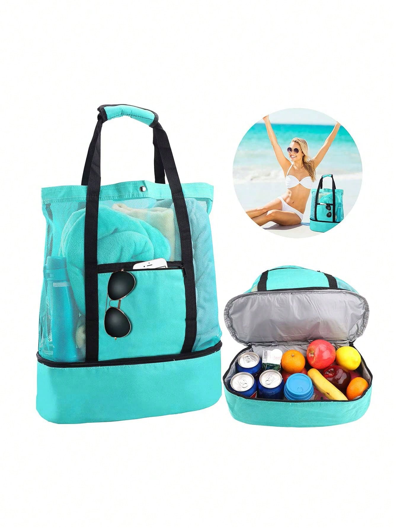 Минималистичная двухслойная пляжная сумка, синий легкая уличная сумка хаки